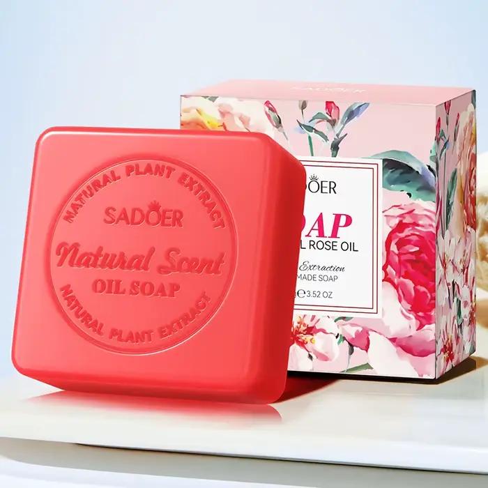 Savon artisanal naturel à l'huile essentielle de rose, savon pour le bain régulateur de sébum, nettoyant en profondeur et hydratant pour la peau