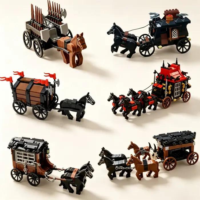 Blocs de construction de chariot médiéval, petites briques DIY, assemblage lisse et robuste, décoration intérieure, cadeau créatif fait main