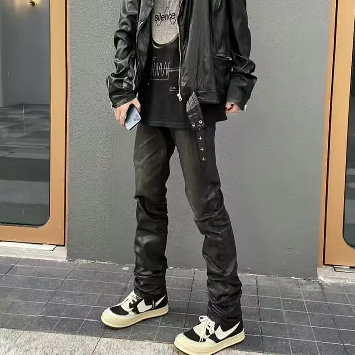 Owen Seak hommes huile cire jean classique Denim hommes vêtements enduit droit pantalon décontracté haute rue concepteur de luxe pantalon