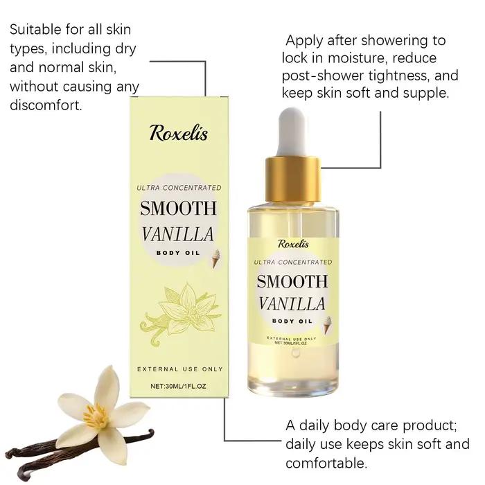 Huile corporelle parfumée crémeuse à la vanille Roxelis 30 ml, huile essentielle hydratante pour le corps entier, pour peaux sèches, hydratant