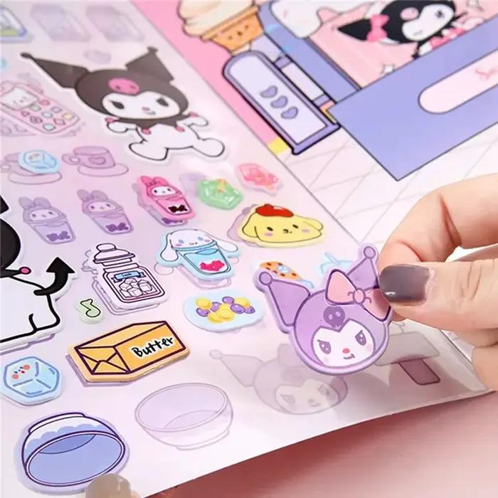 Sanrio Quiet Book Bubble Hello Kitty Cinnamoroll Kuromi My Melody Pochacco Jouet de dessin animé Livre d'autocollants de paysage Jouets