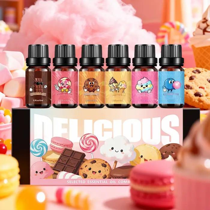 6 pièces/ensemble d'huiles parfumées aux senteurs de bonbons sucrés, combinant guimauve, chewing-gum, chocolat, senteurs de desserts, aromathérapie, huile essentielle