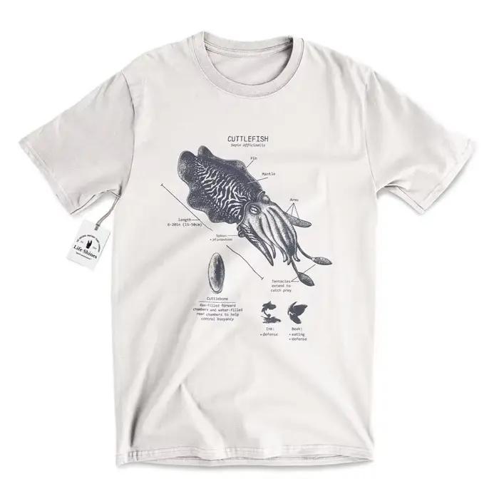 Seiche anatomie seiche biologie cefalopode T-shirt cefalopode biologie T-shirt seiche sérigraphié biologie marine haut