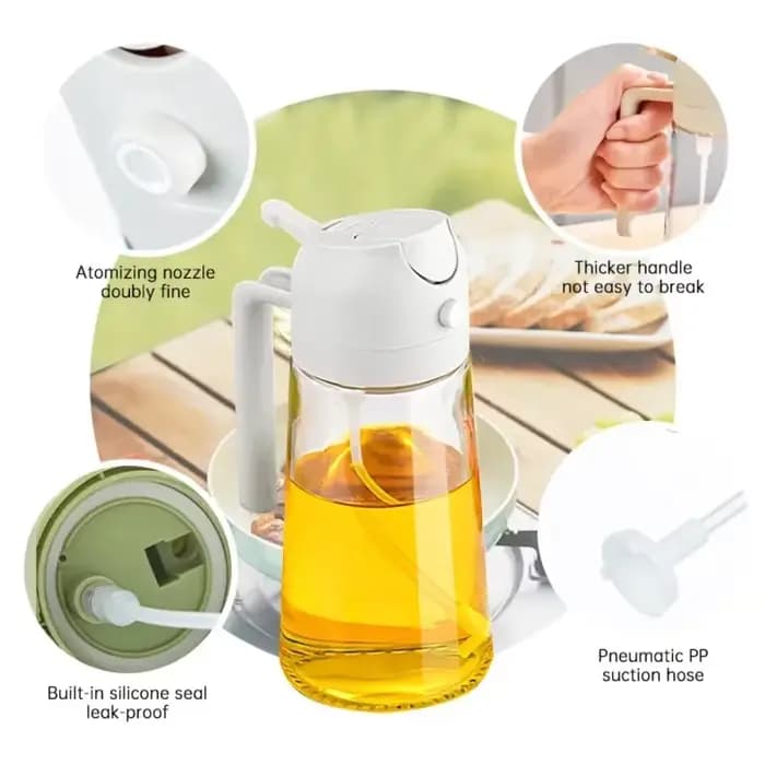 Distributeur d'huile en spray 2-en-1, 500 ml, pour barbecue, cuisine, cuisson, friteuse à air, four, rôtissage, pique-nique, outil de cuisine