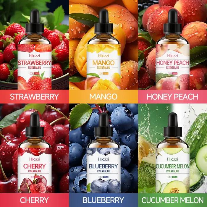 Une combinaison d'huiles essentielles de fruits colorés