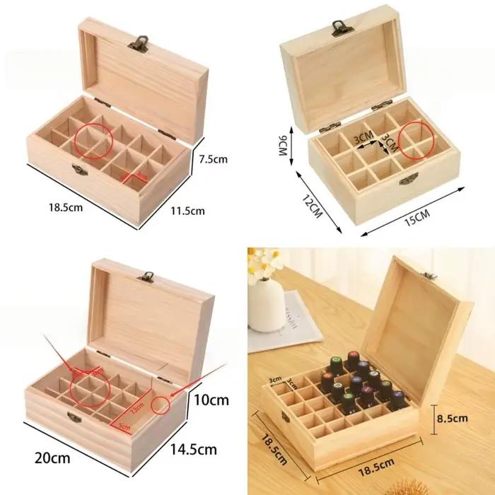 Nouvelle boîte de rangement en bois pour huiles essentielles, 12/15/16/25 compartiments, conteneur d'aromathérapie durable, étui de transport pour huiles essentielles, usage domestique
