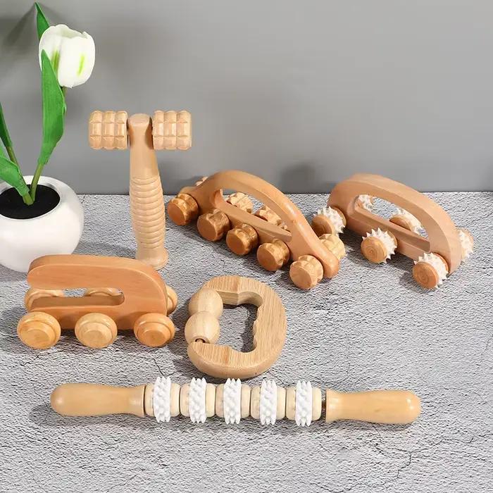 1 outil de rouleau de Massage en bois, masseur manuel en bois, rouleau de Massage du dos en bois pour masseur musculaire des tissus profonds du cou, des jambes et du dos