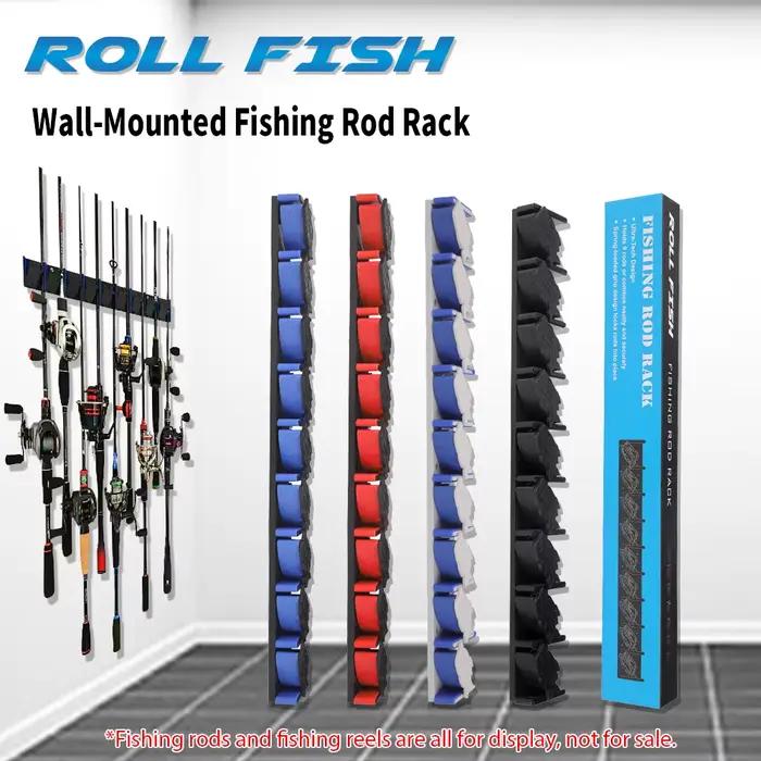 ROLLFISH Support mural 9 trous pour cannes à pêche et queues de billard, présentoir vertical et horizontal, cadre fixe pour garage et maison