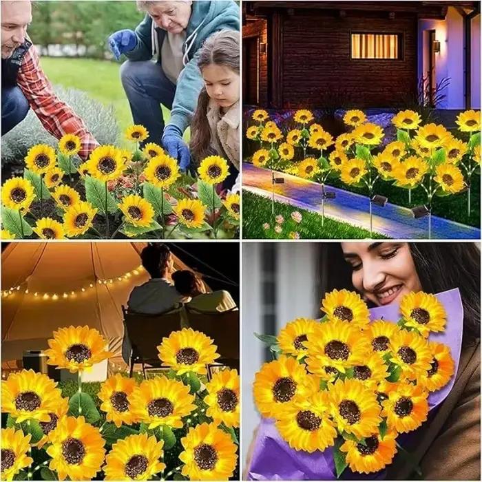 Lampe solaire en forme de tournesol, fleurs solaires d'extérieur pour jardin, parterre de fleurs, passage, terrasse, porche, décoration de printemps, de Noël, d'Halloween