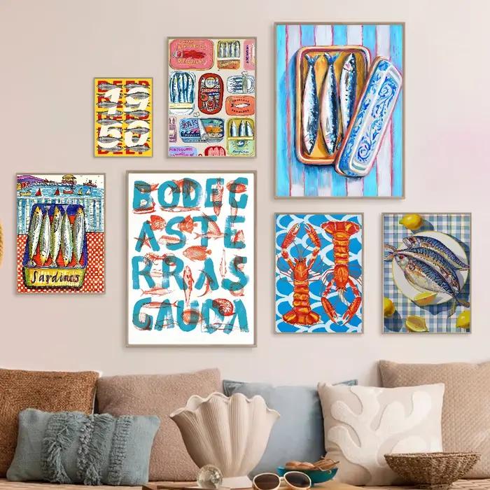 Autocollant coloré sardine poisson océan, étiquette autocollante en papier imperméable, décor de maison café bar