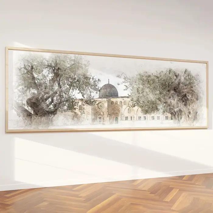 Affiche imprimée sur toile abstraite d'oliviers de mosquée islamique, grands imprimés d'art horizontaux modernes du Ramadan musulman, décoration murale pour la maison