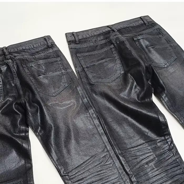 Owen Seak hommes huile cire jean classique Denim hommes vêtements enduit droit pantalon décontracté haute rue concepteur de luxe pantalon