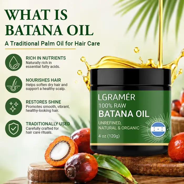 Huile de Batana 100% pure : nourrit, adoucit les cheveux secs, favorise un cuir chevelu sain, aide à donner un aspect plus lisse. Huile capillaire adaptée à tous les types de cheveux.
