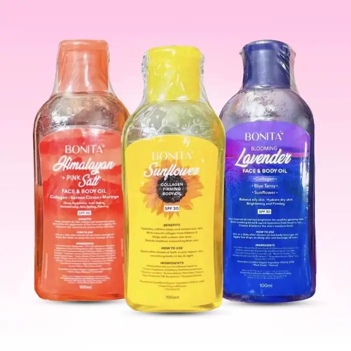 Original Bonita himalayen rose sel tournesol lavande visage corps huile collagène hydrater réduire les marques acné