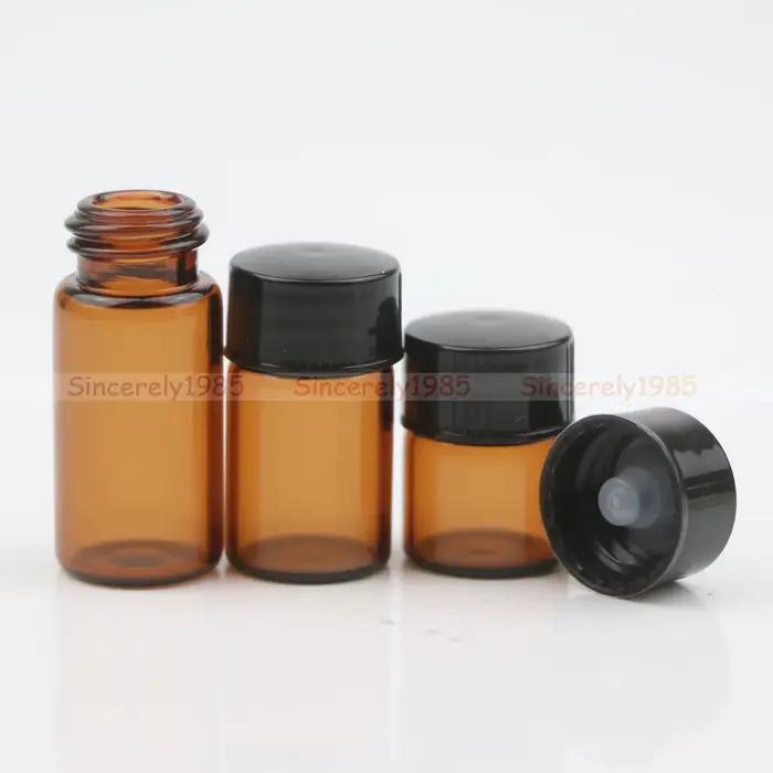 10X 30x 50x 1/2/3/5ML Mini flacon en verre ambré avec bouchons coniques à vis