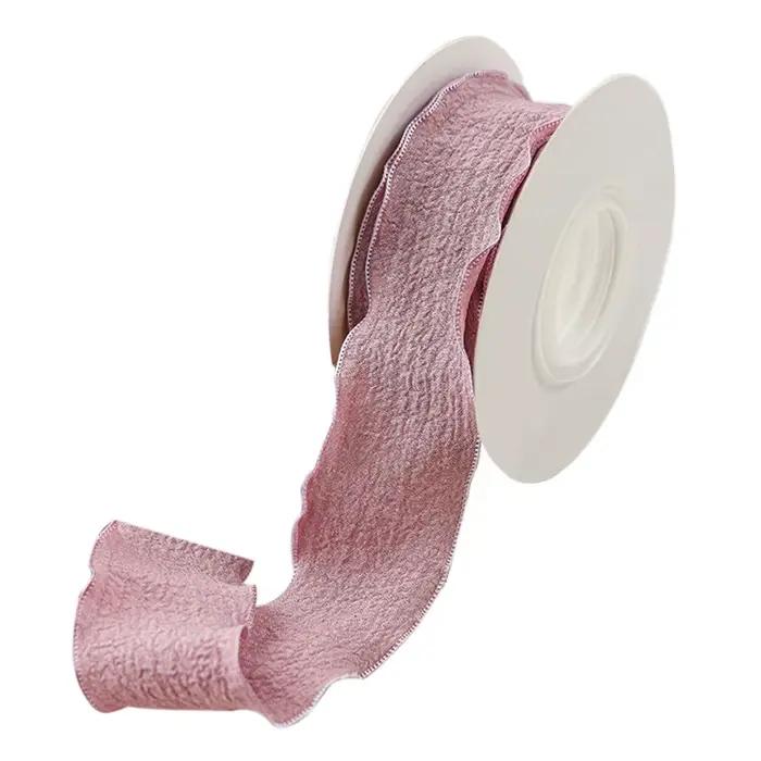 Ruban en fil de queue de poisson plissé en mousseline de soie, bord ondulé, matériel d'emballage de cadeaux, mariage, fête d'anniversaire, décoration florale bricolage, 1 rouleau, 9m