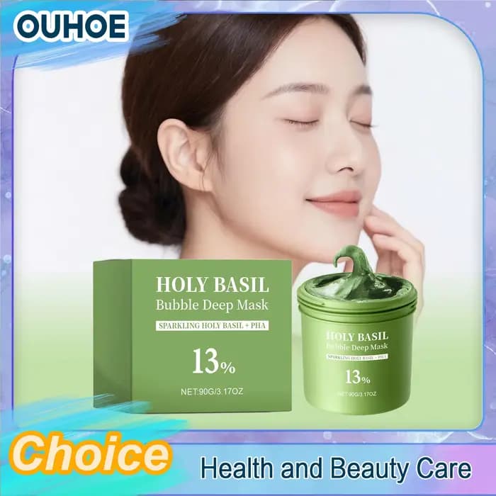 Masque Nettoyant Moussant au Basilic Exfoliant Anti-Points Noirs Resserre les Pores Hydratant Contrôle du Sébum Lissage