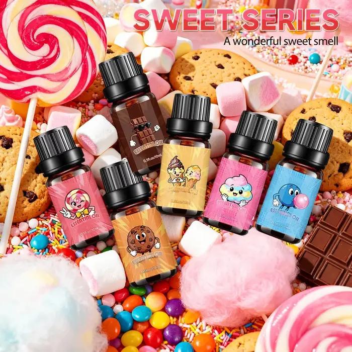 6 pièces/ensemble d'huiles parfumées aux senteurs de bonbons sucrés, combinant guimauve, chewing-gum, chocolat, senteurs de desserts, aromathérapie, huile essentielle