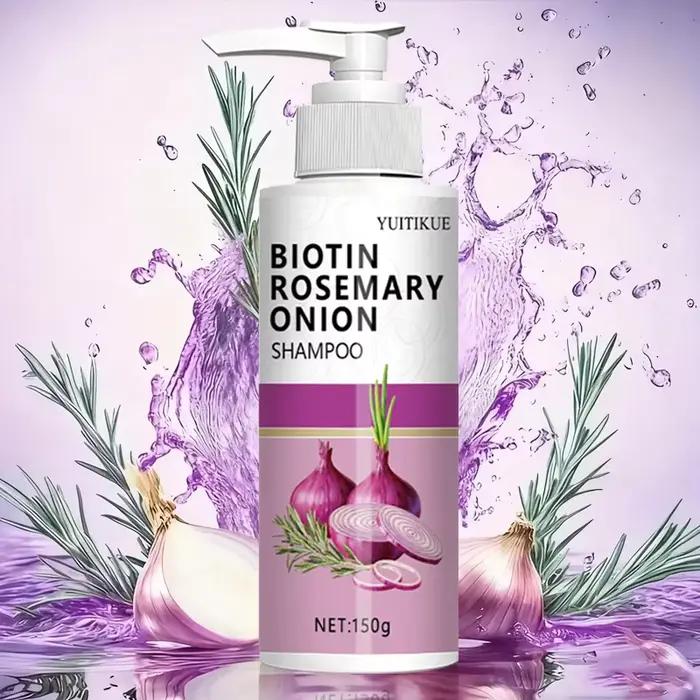 Shampoing à l'oignon au romarin et à la biotine, renforce les racines des cheveux, hydrate et épaissit les soins capillaires