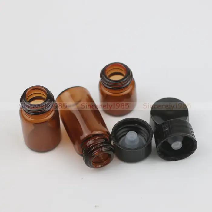 10X 30x 50x 1/2/3/5ML Mini flacon en verre ambré avec bouchons coniques à vis