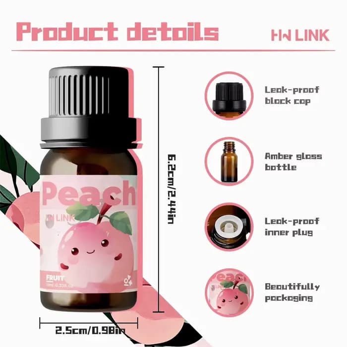 Huiles essentielles de pêche 10 ml pour la fabrication de bougies, l'aromathérapie, les diffuseurs, les soins à domicile, les cadeaux