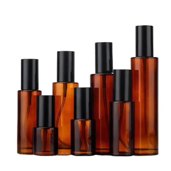 10 pièces bouteille de Lotion pompe en verre ambré 20 ml 30 ml 40 ml 50 ml 60 ml 80 ml 100 ml 120 ml atomiseur vaporisateur bouteilles rechargeables cosmétiques