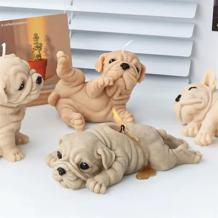 Moules à bougies en Silicone 3D pour chien, Shar Pei, chiot, plâtre parfumé, savon, gâteau au chocolat, Fondant, bricolage, fabrication de moule Ainmal
