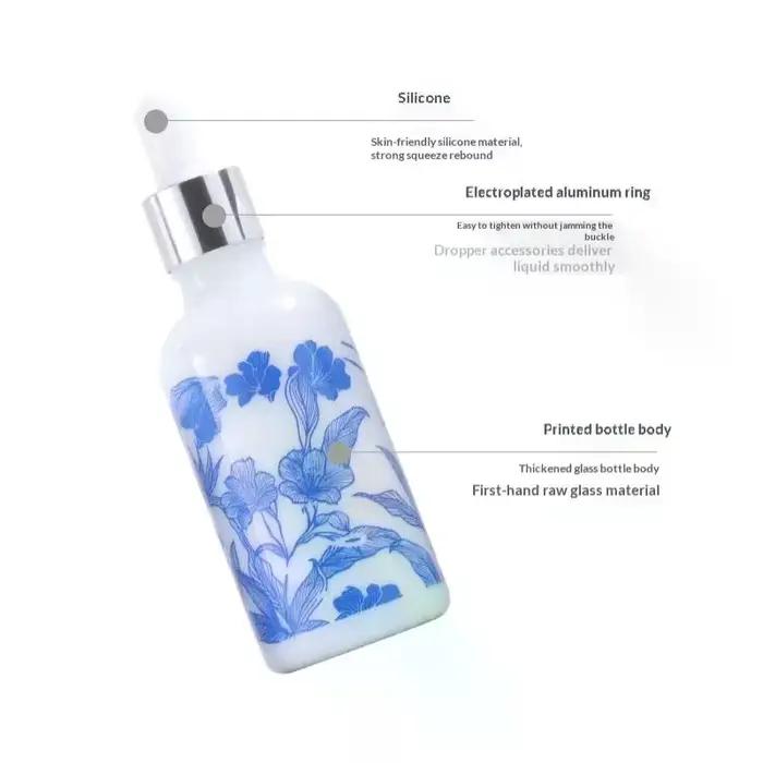 Flacons compte-gouttes en céramique bleue et blanche de 10/15/30 ml pour huiles essentielles