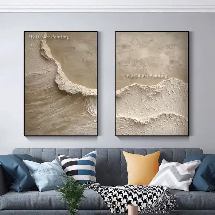 Peinture à l'huile texturée de vague d'océan blanche, peinture sur toile de plage de mer faite à la main, peinture de paysage abstraite de vague d'océan texturée blanche