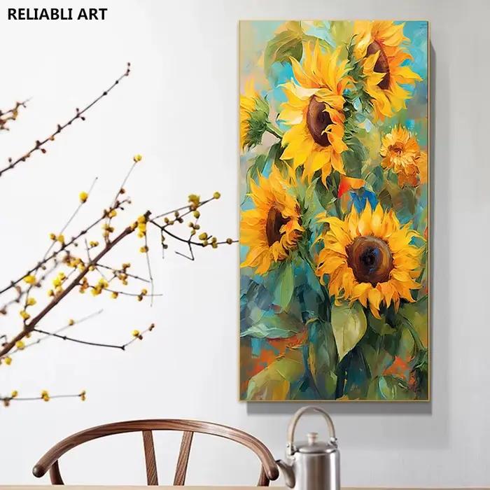 Peinture à l'huile de tournesol, affiche de décoration de salon, toile imprimée, image de fleur d'art mural, décoration de maison Cuadros sans cadre