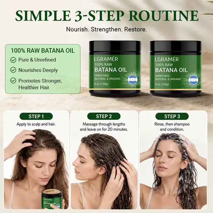 Huile de Batana 100% pure : nourrit, adoucit les cheveux secs, favorise un cuir chevelu sain, aide à donner un aspect plus lisse. Huile capillaire adaptée à tous les types de cheveux.