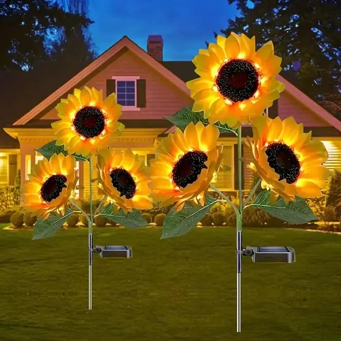 Lampe solaire en forme de tournesol, fleurs solaires d'extérieur pour jardin, parterre de fleurs, passage, terrasse, porche, décoration de printemps, de Noël, d'Halloween