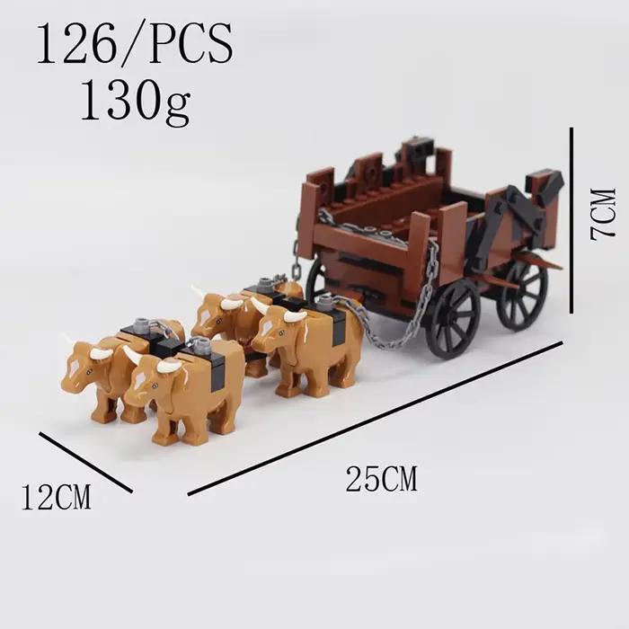 Remorque de bétail médiéval à monter soi-même, chariot à cheval, bloc de construction, château, Chariot de chevalier, figurines de soldats, véhicule de Transport, voiture, briques, jouet