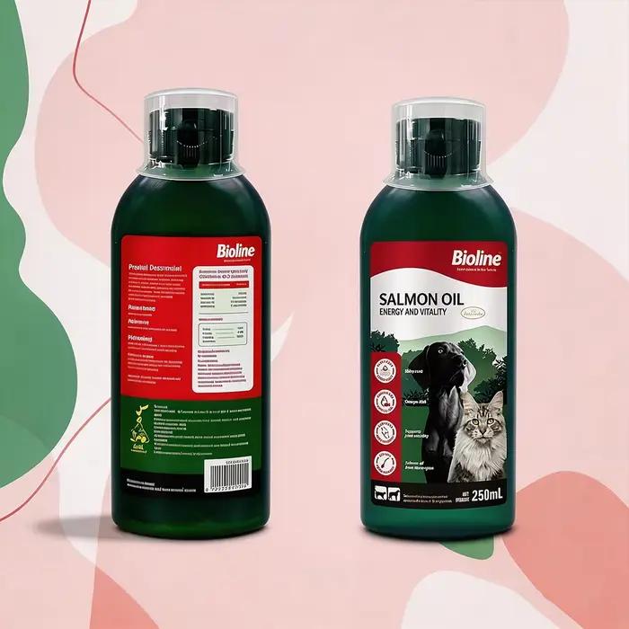 Huile de saumon Bioline 250 ml pour chiens et chats, huile de poisson, acides gras oméga, EPA et DHA pour animaux de compagnie, peau sensible, santé du pelage
