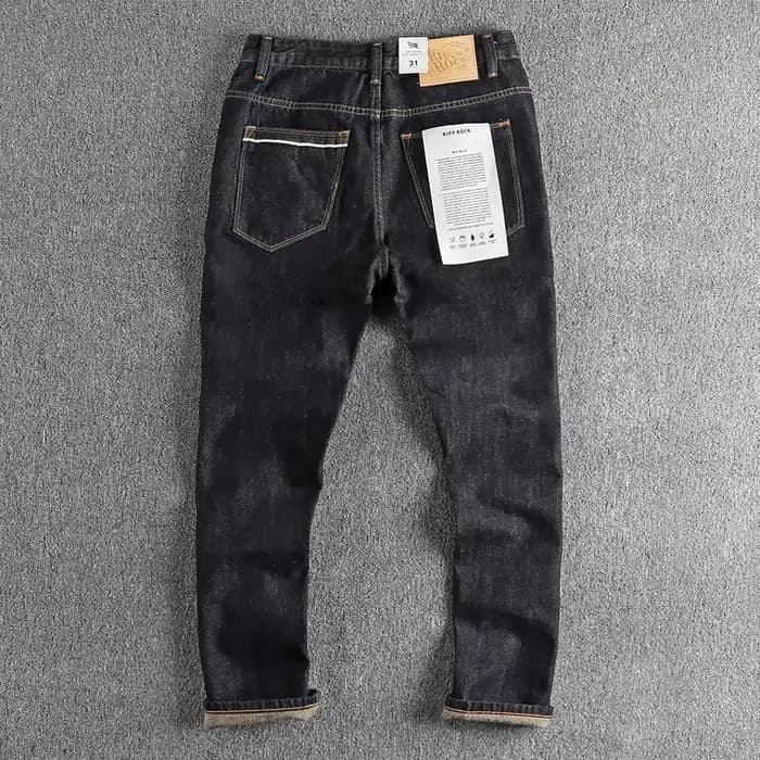 Jeans skinny vintage pour hommes, rayures rouges et blanches, jambes droites, document naturel, mode automne