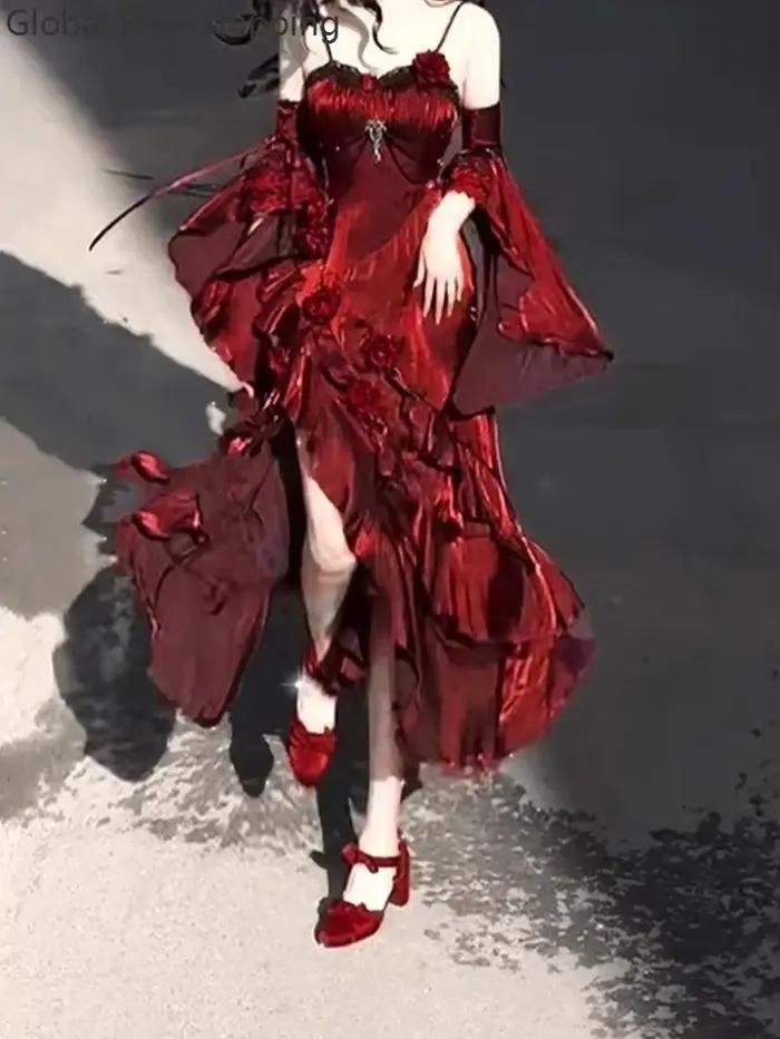 Robe Rose rouge pour femmes, Cosplay, robe sirène Lolita, fête de noël, nouvel an, déesse élégante, robe pour adulte, jupe queue de poisson