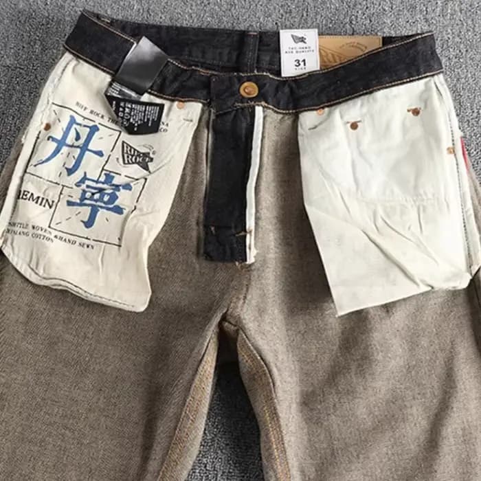 Jeans skinny vintage pour hommes, rayures rouges et blanches, jambes droites, document naturel, mode automne