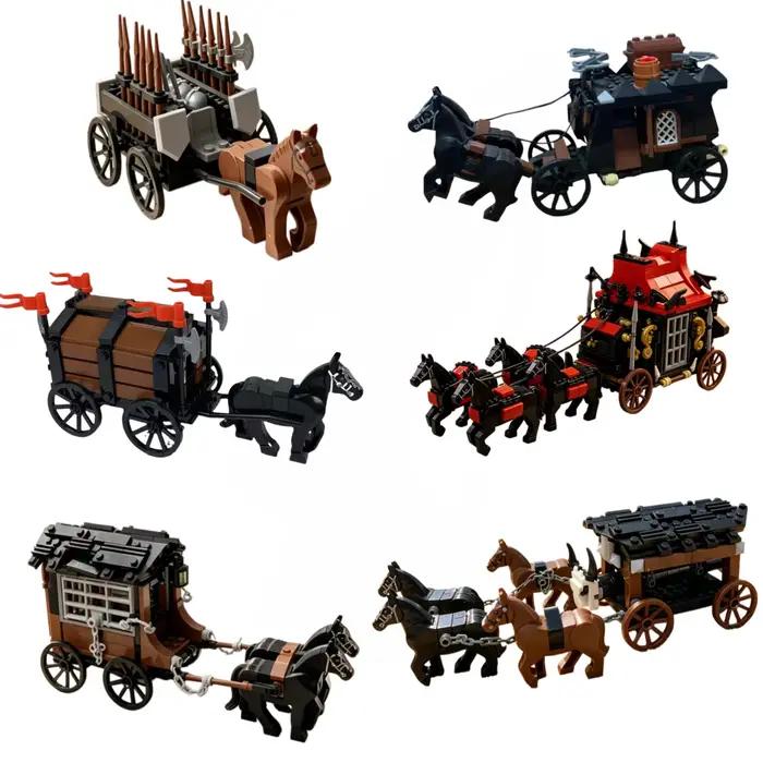Blocs de construction de chariot médiéval, petites briques DIY, assemblage lisse et robuste, décoration intérieure, cadeau créatif fait main