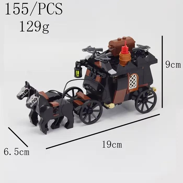 Remorque de bétail médiéval à monter soi-même, chariot à cheval, bloc de construction, château, Chariot de chevalier, figurines de soldats, véhicule de Transport, voiture, briques, jouet
