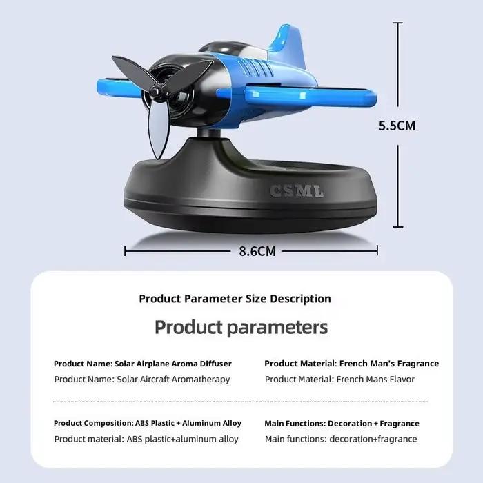 Diffuseur de désodorisant avec conception rotative en forme d'avion ; Alimenté solaire écologique pour les véhicules