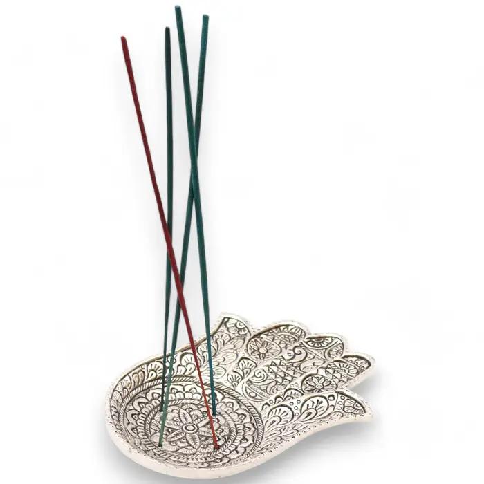 Polished Aluminium  Lrg Hamsa  Incense Holder 18x13cm