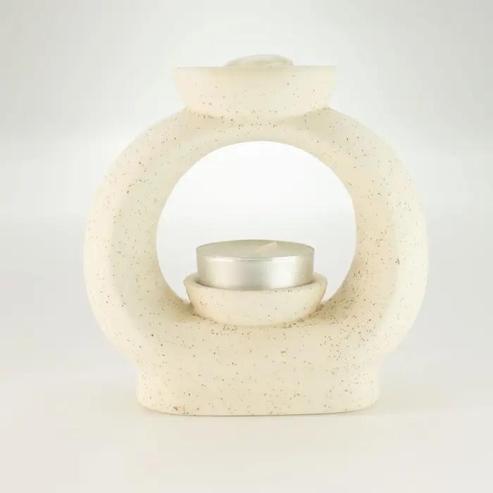 Ceramic Zen Oil Burner - Large Oval Pebble  - Speckled Off-White