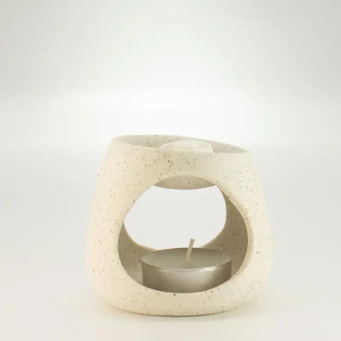 Ceramic Zen Oil Burner - Round Pebble - Speckled Off-White