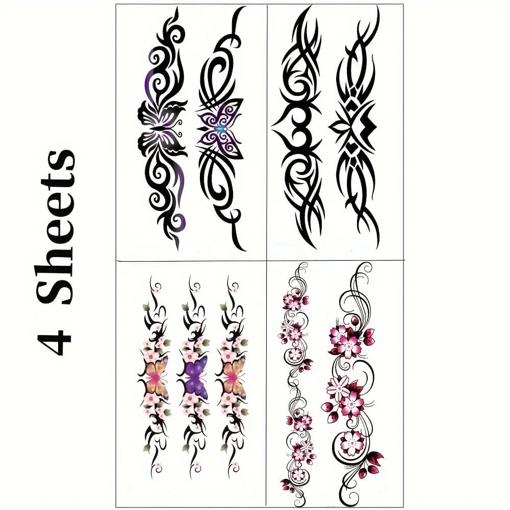 4 feuilles Sexy ventre taille tatouage autocollants femmes couverture cicatrice temporaire tatouage 