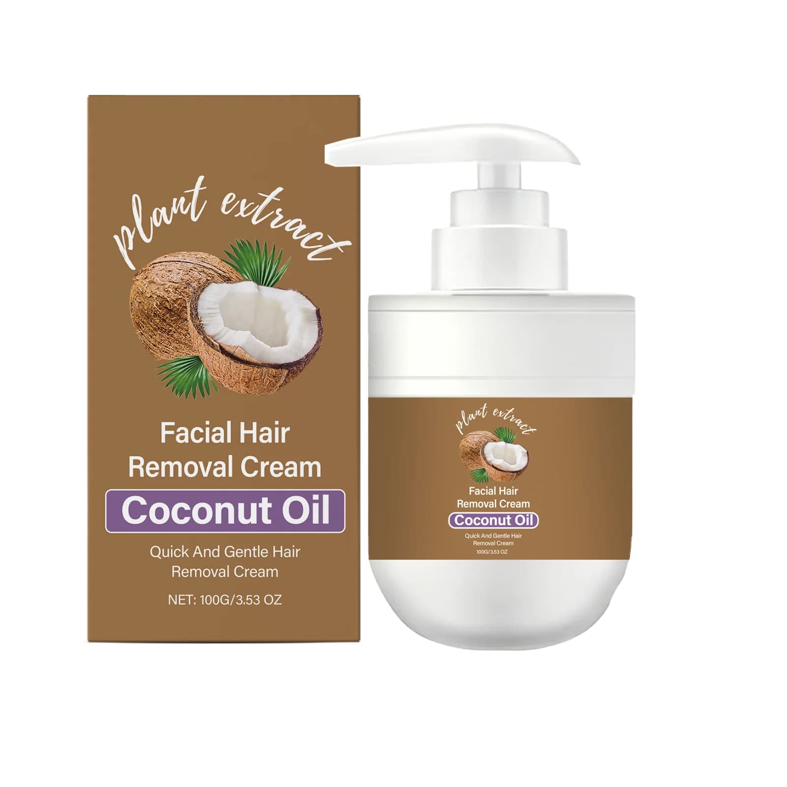 Crème dépilatoire douce à l'huile de coco pour le visage, formule pour femmes, pour le dessus du vis