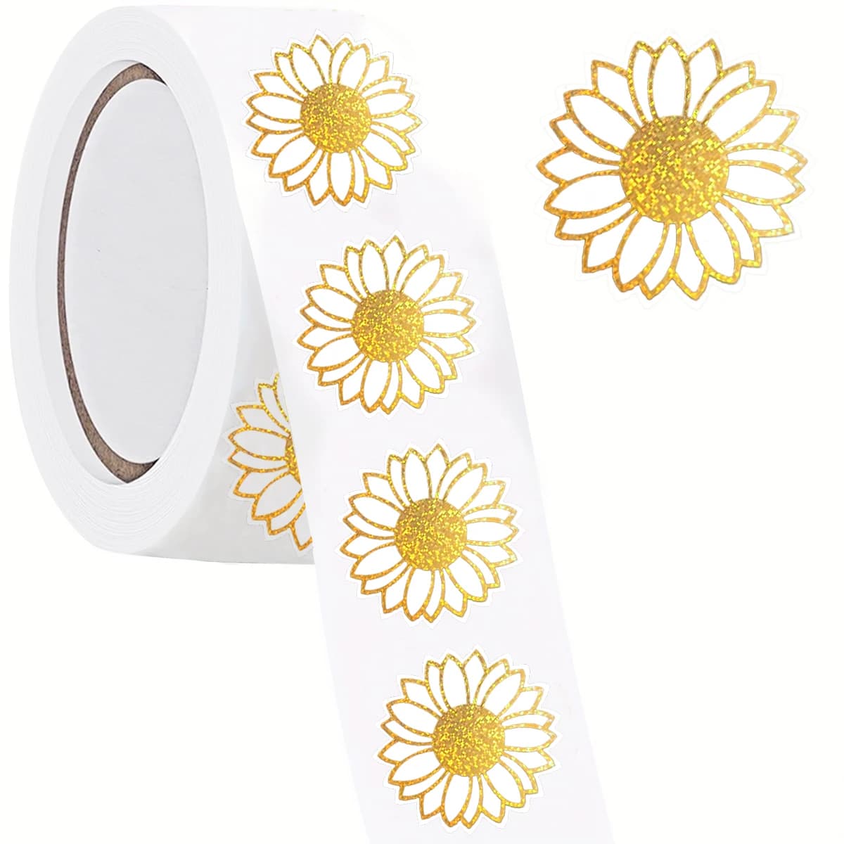 Rouleau d'autocollants tournesol doré en aluminium, étiquettes rondes florales pour Scrapbooking, jo