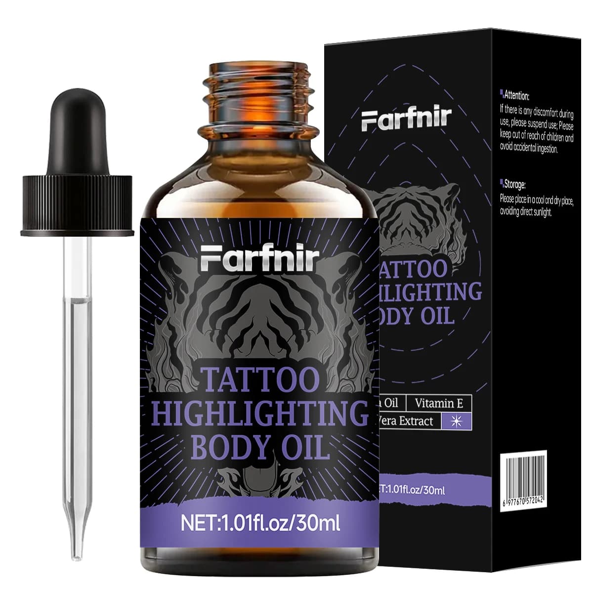 L'huile de mise en évidence du tatouage, illumine le teint, nourrit la peau, améliore l'éclat et pro
