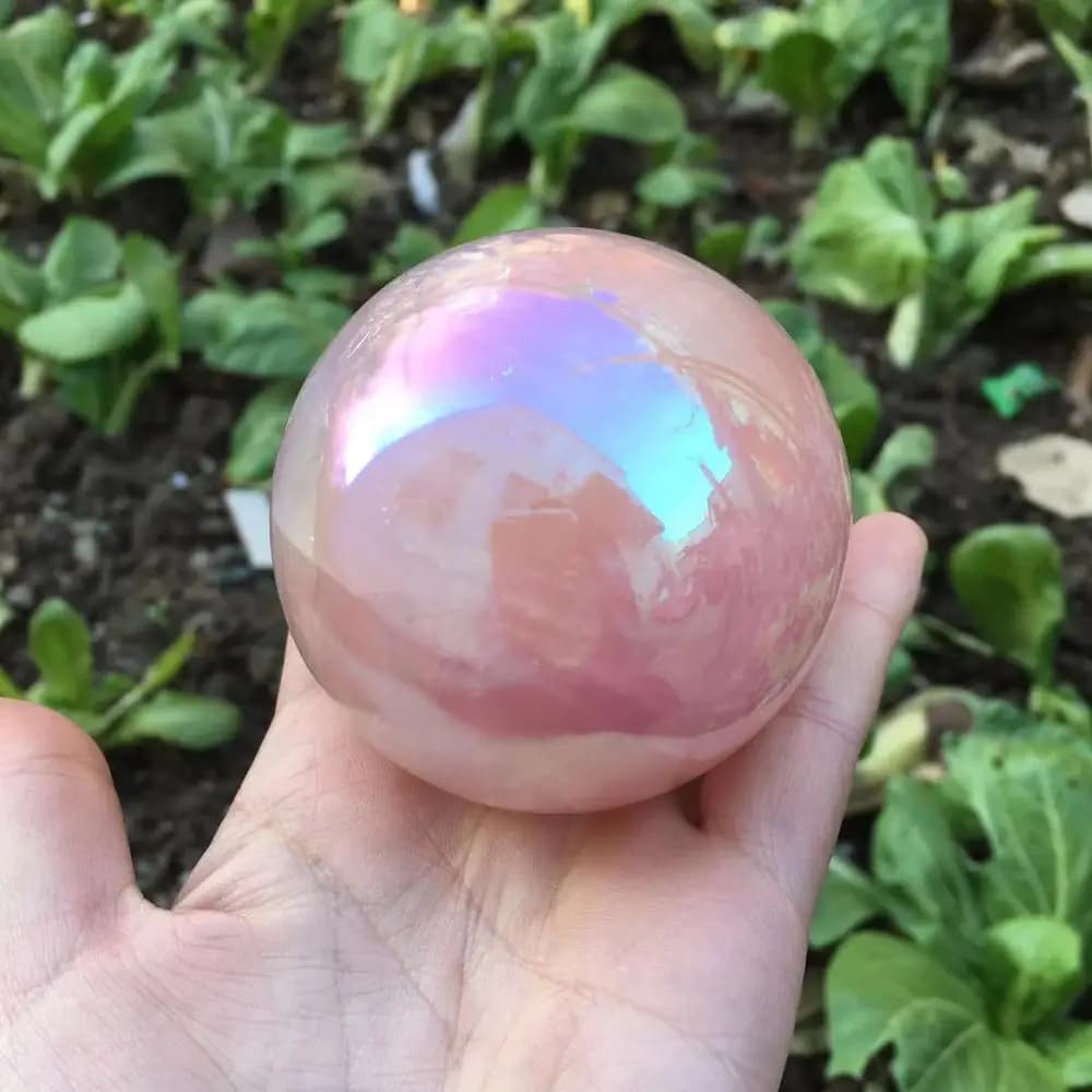 Boule de Cristaux de Quartz Aura Rose, Pierres Naturelles et Minéraux, Sphère de Pierres Précieuses,