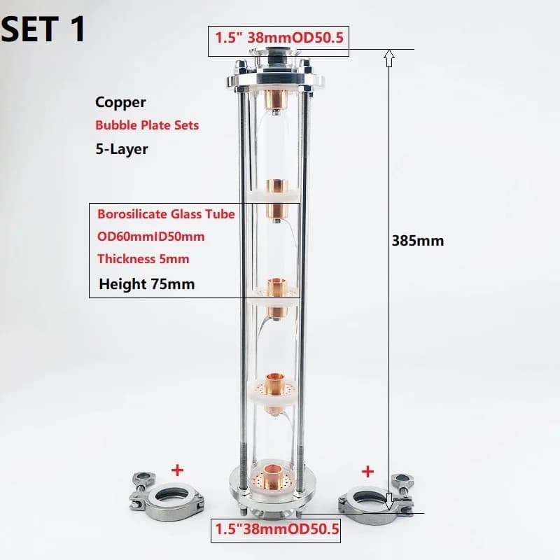 1.5 "(38mm)OD50.5 Tour de Distillation Pour Le Ménage la Vinification, Hauteur 385mm, 5 Couches De H