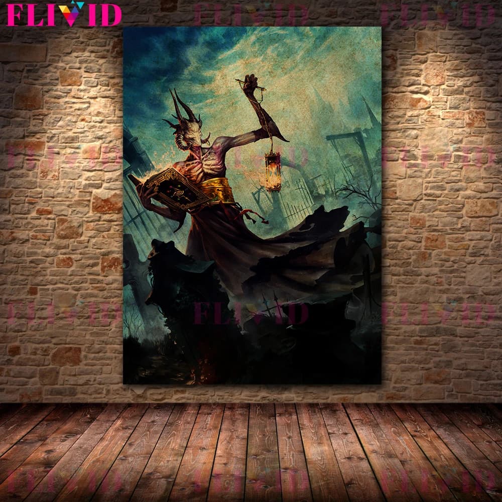 Affiche et imprimés d'art rétro diable de l'enfer, diable noir sans yeux, peinture sur toile murale